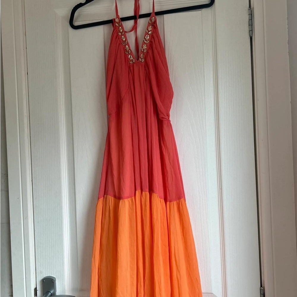 Pink and Orange Halter Maxi Dress
